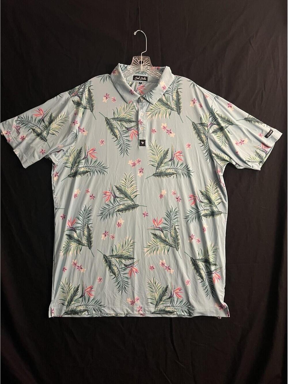 Bad Birdie Mens 3XL Tropical Performance Polo Floral Hawaiian Golf Shirt